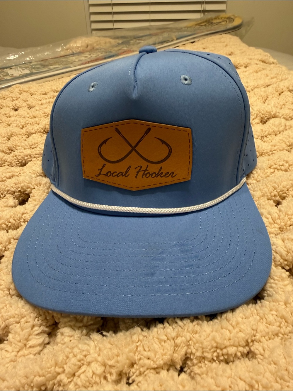 Light Blue Trucker Hat with Leather Patch